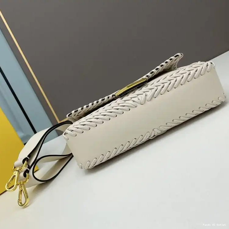 Affordable HOT White Baguette In Bag Stitching Leather Medium Fendi 0527